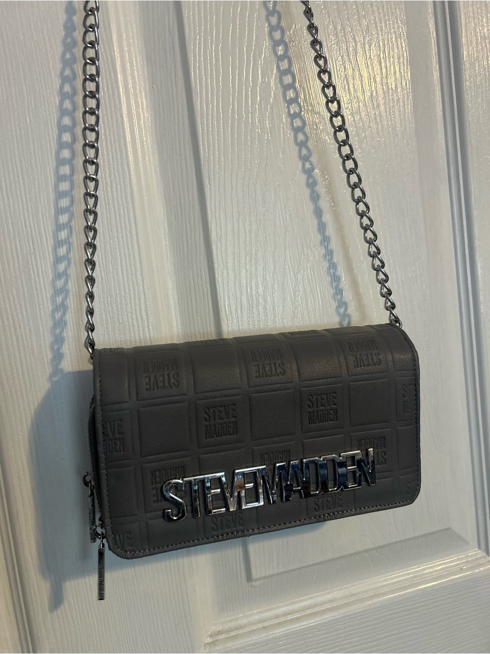 Steve Madden Black Quilted Logo Crossbody with Chain Strap
